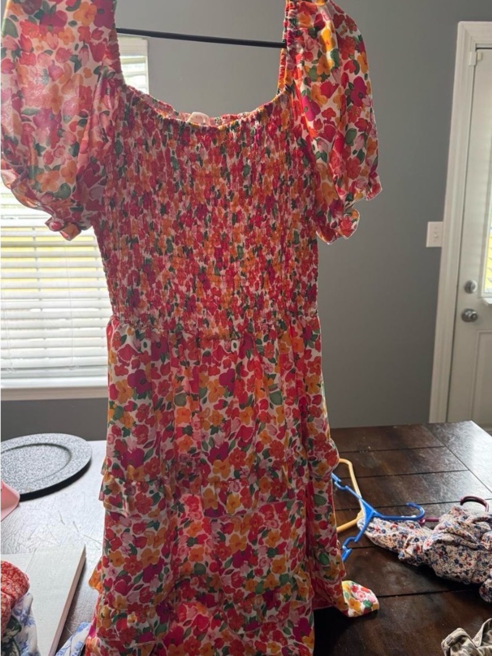 Girls Floral Smocked Summer Dress - Pink Multi